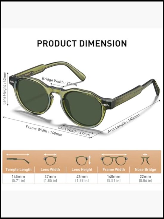 Retro Italian Acetate Polarized Round Sunglasses for Small Faces
